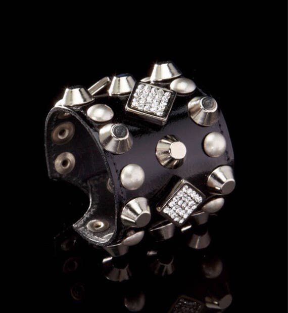 Handmade leather studded bracelet cuff decadent design