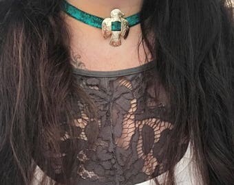 Thunderbird Leather Choker, Concho, Distressed Chocker, Adjustable, Necklace, Boho, Bohemian, Aztec, Native American, Southwestern, Western