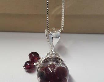 Sterling Silver Glass Orb Garnet Pendant (W)