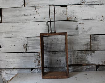 Unique Handmade Wood and Wire Basket, Handmade Sifter, Primitive Antiques, Rustic Home Decor, Vintage Wedding, Photo Prop, Primitive Basket