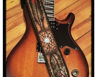 Dream Catcher Leather Guitar Strap