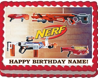 Nerf Dart Gun Edible Cake Topper Image Quarter Sheet Cake, Nerf Cake, Nerf Party, Nerf Birthday Cake, Nerf Edible, Edible Images, Edible
