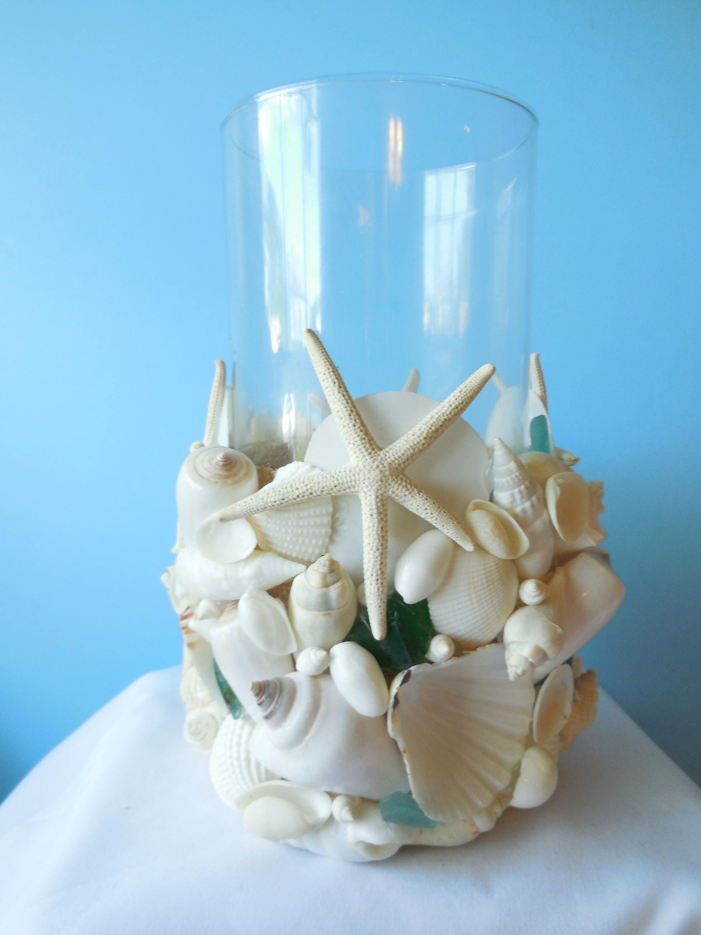 Sea Shell Sea Glass Candle Holder/Vase Shell Hurricane