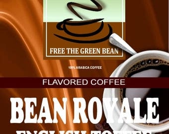 Fresh roasted coffee beans. Whole or ground Bean Royale English Toffee Flavored Coffee SAMPLER, a classic candy treat 2oz