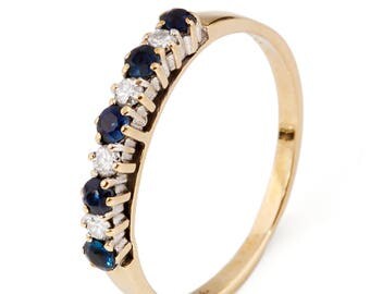 Sapphire eternity band-Blue sapphire engagement ring-Blue sapphire band-14K Yellow Gold Ring-Women Jewelry-Anniversary ring-Multistones ring