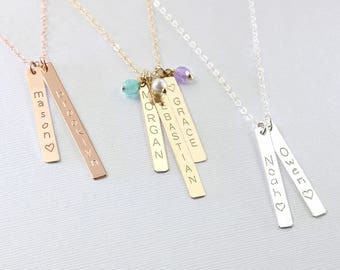 Mom necklace, Baby name necklace, Vertical bar necklace, Engraved Personalized necklace, Custom Baby name necklace Mothers day gift for mom