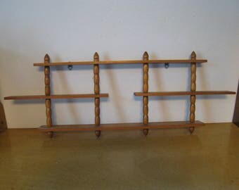 Vintage wood curio shelf with spindles. 25.5 inches long, 9 high, 2 wide. home decor wall shelf great for collectibles, miniatures, figurine