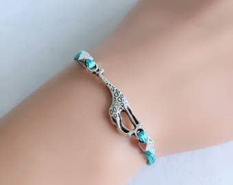Giraffe Bracelet, Blue Turquoise Cord Bracelet, Friendship Bracelet, Animal Bracelet, 18 Colors Available