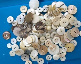 Mother of Pearl Buttons 1 lb Shell Buttons By the Pound Off White Buttons Ivory Buttons Assorted Buttons 4 hole buttons 2 hole buttons
