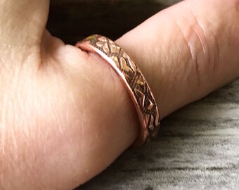 Patterned Copper Cuff Thumb Ring | Available in a Cuff or Band | Textured Copper Ring | Stackable Copper Thumb Rings | Shown in Size 8