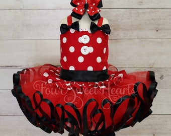 Red Minnie Mouse Dress, First Birthday Outfit Girls, Retro Polka Dot Dress,Princess Birthday Outfit, Red and White Tutu Outfit, 50s Dress