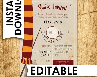 Harry Potter Birthday Invitation | Instant Download Invite | Editable PDF | 5x7" A7