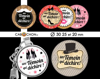 Témoin qui déchire ll • 45 Images Digitales RONDES 30 25 20 mm mariage marié noeud moustache mariée demoiselle honneur demande cadeau talons