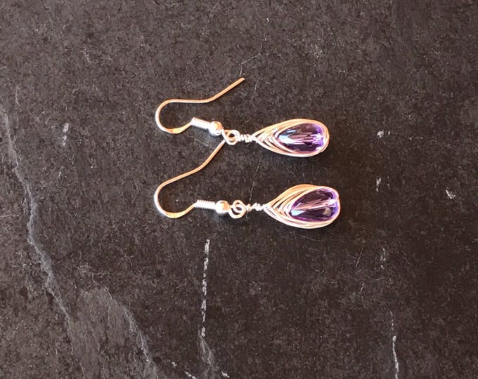 Amethyst Teardrop February Birthstone Purple Earrings, Purple Quartz andSwarovski Earrings