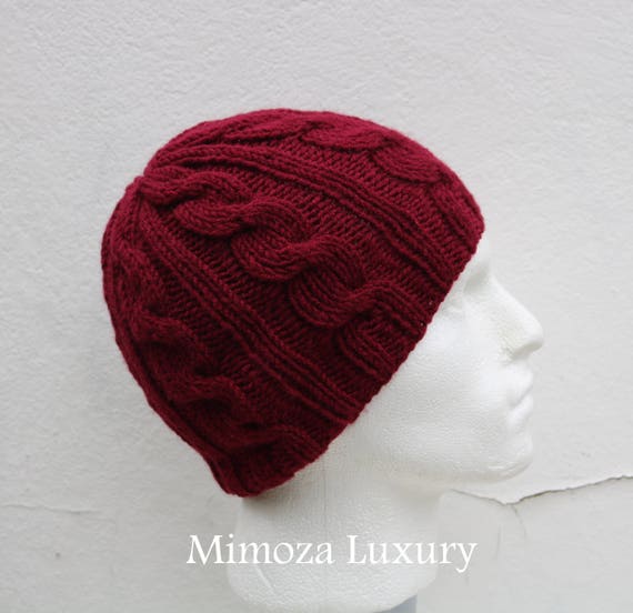 Burgundy Men's Beanie hat, Hand Knitted Hat in wine red beanie hat cap, knitted men's, women's beanie hat, winter beanie, bordo ski hat
