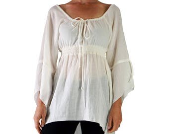 JULIET CHEMISE - Zootzu Pirate Renaissance Festival Costume Peasant Blouse Bell Sleeve Gypsy Pirate Shirt Corset Top - CREAM