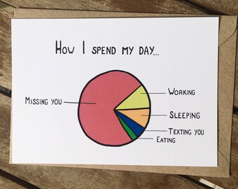 Funny card - i miss you - long distance relationship - boyfriend gift - funny chart - girlfriend -i love you - husband -ldr -