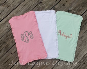 Monogrammed Burp Cloths- set of 3 Monogrammed Burp Cloths with Ruffles, Baby girl Burp Cloths, Monogrammed Baby Gift