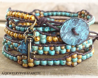 Seed Bead Leather Bracelet/ Seed Bead Leather Wrap Bracelet/ Boho Beaded Leather Wrap/ Gift For Her/ Leather And Seed Bead Wrap Bracelet