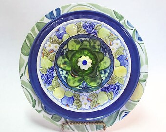 Plate Flowers - Glass Garden Flower - Garden Art - Glass Flowers - Yard Art - Outdoor Decor - Garden Decor - Home Decor