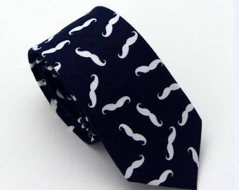 Mens Beard Pattern Tie.Moustache Neckties.Navy Patterned Ties.. Groomsmen Ties.Wedding Ties.Mulitple Colors to Choose. Gift Ideas.