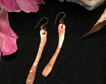 Primitive Hammered Copper Earrings - Made in Maine