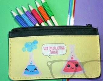 Science Pencil case, Science, pun, conical flask, design, Stop overreacting, Terence, kawaii, kawai, Back to school, Stationery, Pun, Joke,
