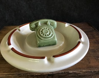 Vintage green rotary dial telephone ashtray