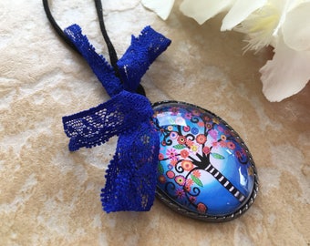 Necklace romantic suede tree of life Locket
