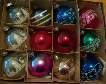 Twelve Shiny Brite Christmas Ornaments