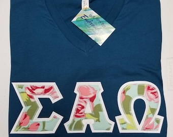 Custimized your Floral Sorority Greek Letter V-Neck Shirts