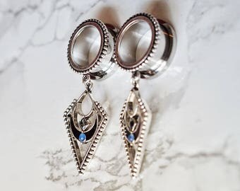 Tribal plugs and tunnels, Dangle plugs, Ear tunnels, Wedding gauges, Sizes 6mm to 20mm