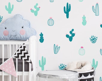 Cactus Wall Decals - Multicolor Vinyl Wall Decals, Nursery Wall Decals, Nursery Wall Stickers, Kids Room Decals, Cute Colorful Cacti Decals
