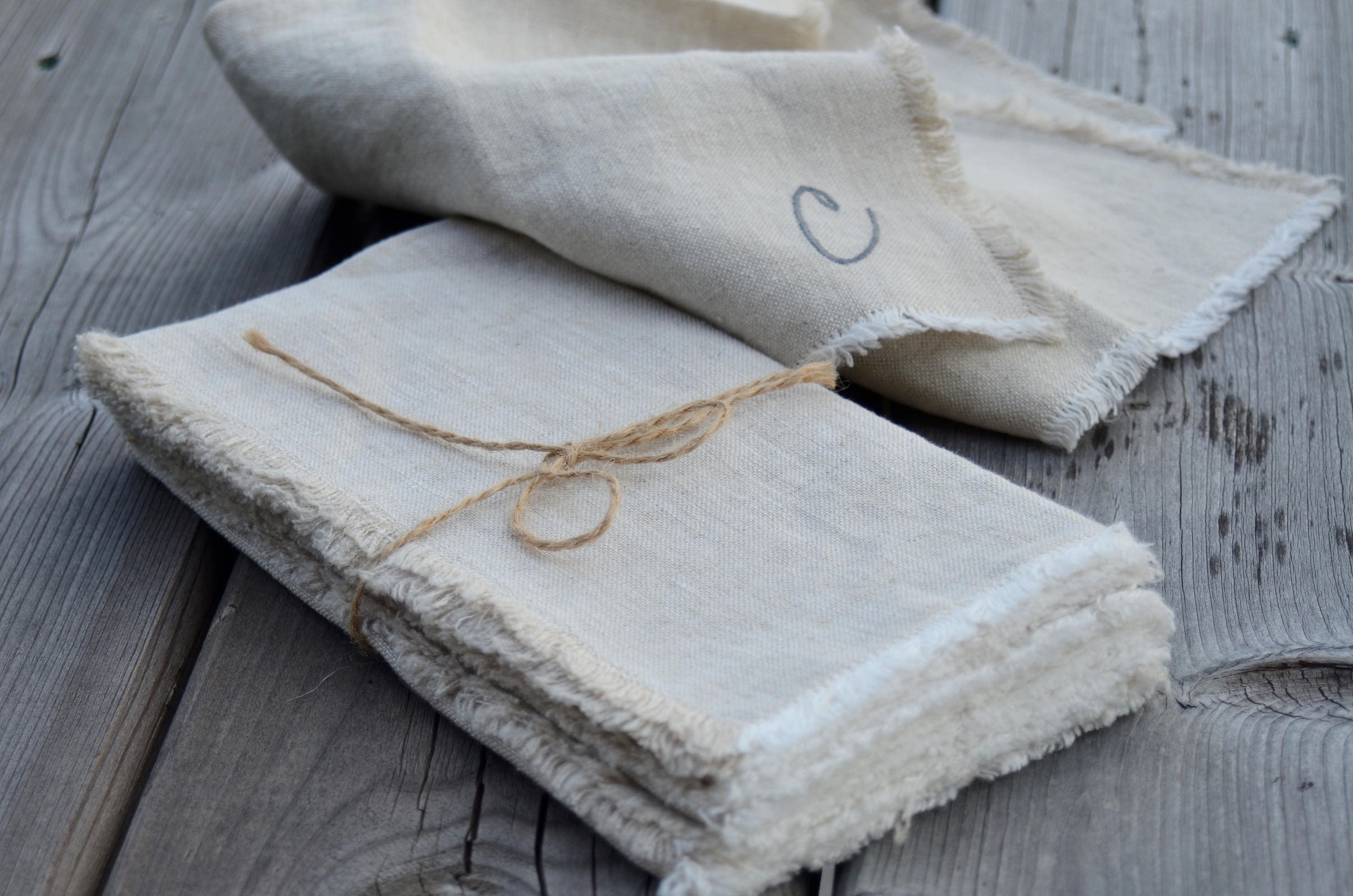 Personalized Linen Dinner Napkins Frayed Linen Large