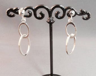 Sterling silver double loop dangle clip earrings