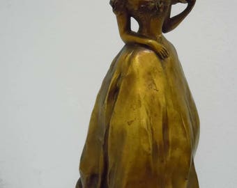 Juene Fille Henry Varenne (1860 - 1933) Susse Freres Paris Foundry Mark French Female Dore Bronze Sculpture FASHION GIRL