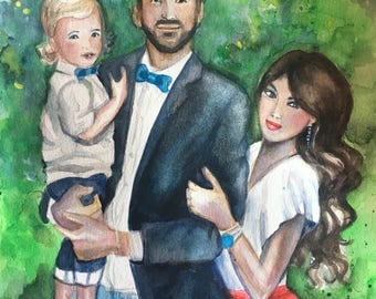 Family Portraits.Custom Portraits. Watercolor Paintings. Custom Paintings from Photo. Watercolor Art. Original Paintings. Personalized Gift