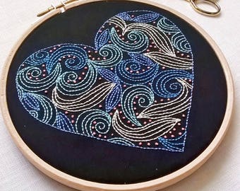Traditional Embroidery Kit - Good vibrations - embroidery hoop art - heart pattern - Embroidery Kit beginner