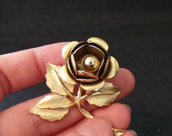 Vintage Gold Rose Bud Flower Brooch Pin