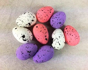 9 Speckled Eggs Bird Eggs Foam Eggs Speckles Easter Eggs White Pink Purple Craft Eggs Artificial Eggs Fake Mini Eggs Easter Eggs
