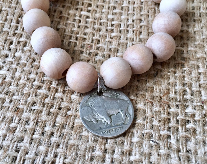 Wood Coin Bracelet, Buffalo Nickel Bracelet, Buffalo Bracelet, Nickel Bracelet, Boho Coin Bracelet, Eco Wood Bracelet, Boho Coin Bracelet