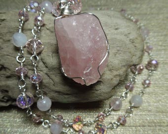 Rose Quartz Necklace, Crystal Necklace, Raw Rose Quartz Pendant, Raw Rose Quartz Jewelry, Crystal Jewelry, Gemstone Necklace, Boho Necklace