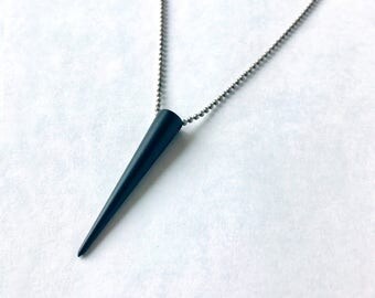 Mens Spike Necklace, Black Spike Necklace, Long Spike Necklace, Spike Necklace, Black Spike, Matte Black Necklace, Hipster Necklace