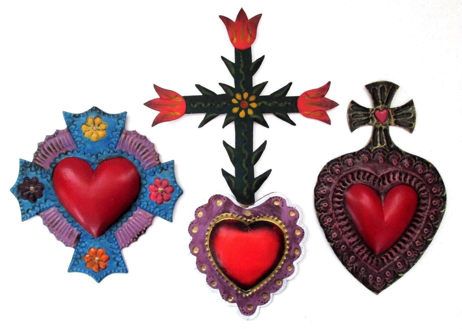 Mexican Tin Hearts Set 3 // Sagrado Corazon // Mexican Folk
