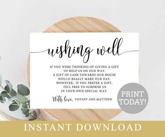 Wishing Well Card Editable Template Printable Wedding Insert DIY 