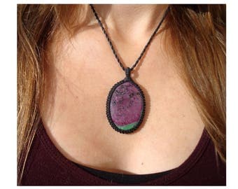 Ruby Zoisite/Ruby Necklace/Pink Stone Pendant/Nurture/Ruby Pendant/Macrame Jewelry/Gaia/Ruby Jewelry/Earthy Necklace/Ruby/Pink Pendant