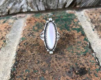 Vintage Sterling Silver Pink Mother Of Pearl Ring | Navajo Ring | Native American Ring | 4.5 | 5