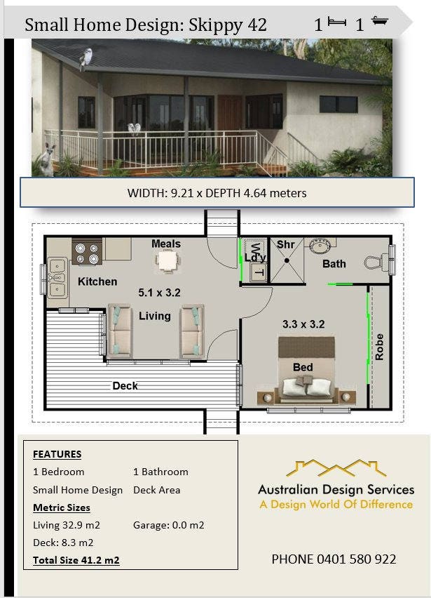 1 bedroom small home design House Plan SALE 41.2m2 or