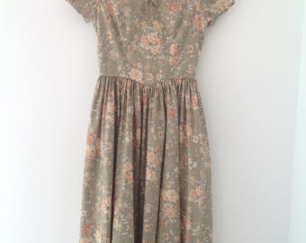 Laura Ashley dress, vintage dress, green floral dress, cotton lawn dress, 80's dress, summer dress, tea party, wedding, 80's clothing