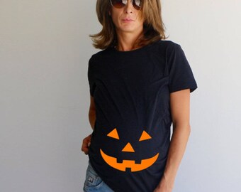 Halloween Pumpkin Face Maternity Shirt , Maternity Shirt , Jack O Lantern Maternity ,Funny Maternity Shirt , Halloween Maternity Shirt